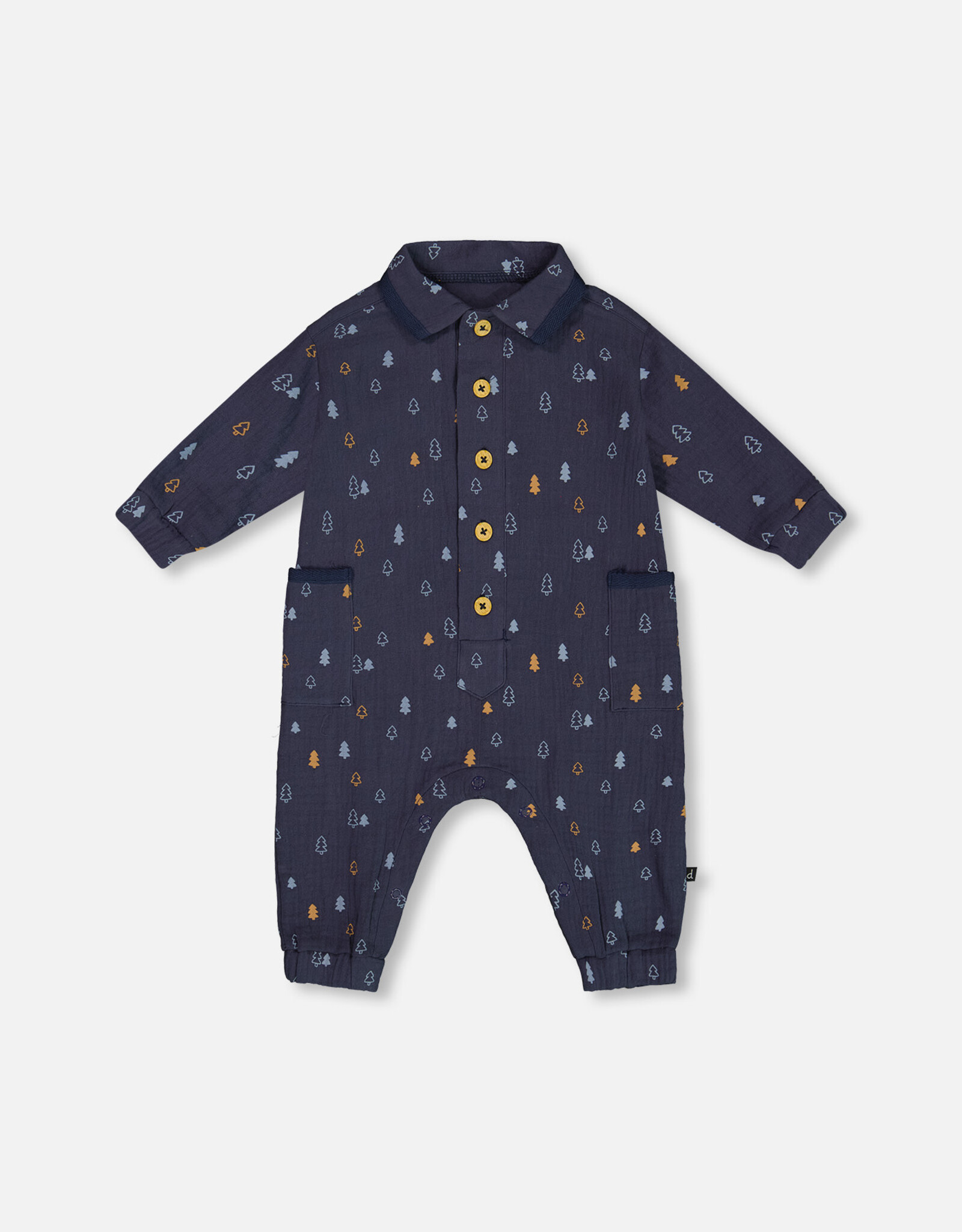 Deux Par Deux Blue Pine Baby Muslin Jumpsuit
