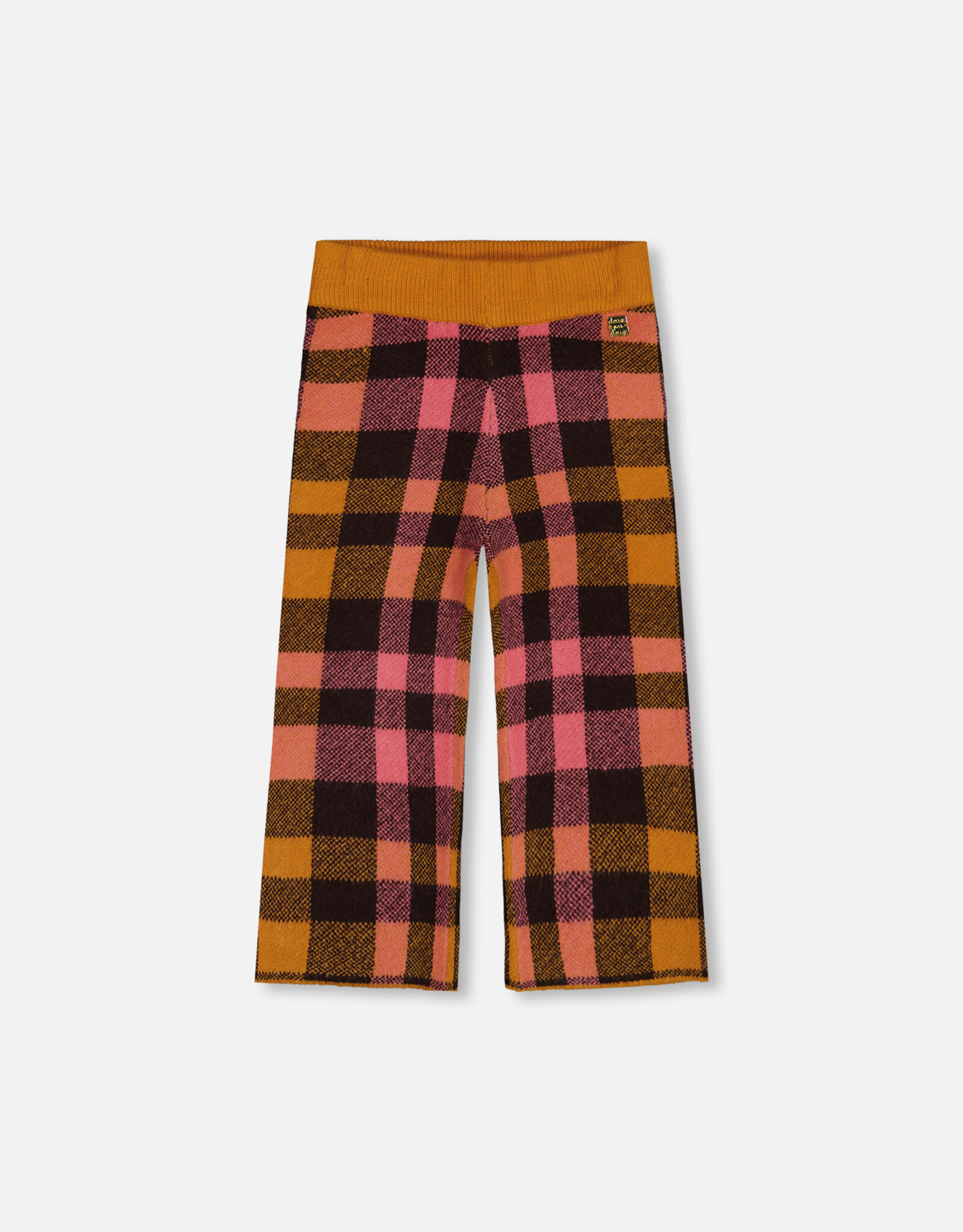 Deux Par Deux Plaid Pink & Brown Knitted Plaid 7/8 Pants