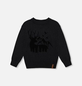 Deux Par Deux Anthracite Sweater With Deer Print