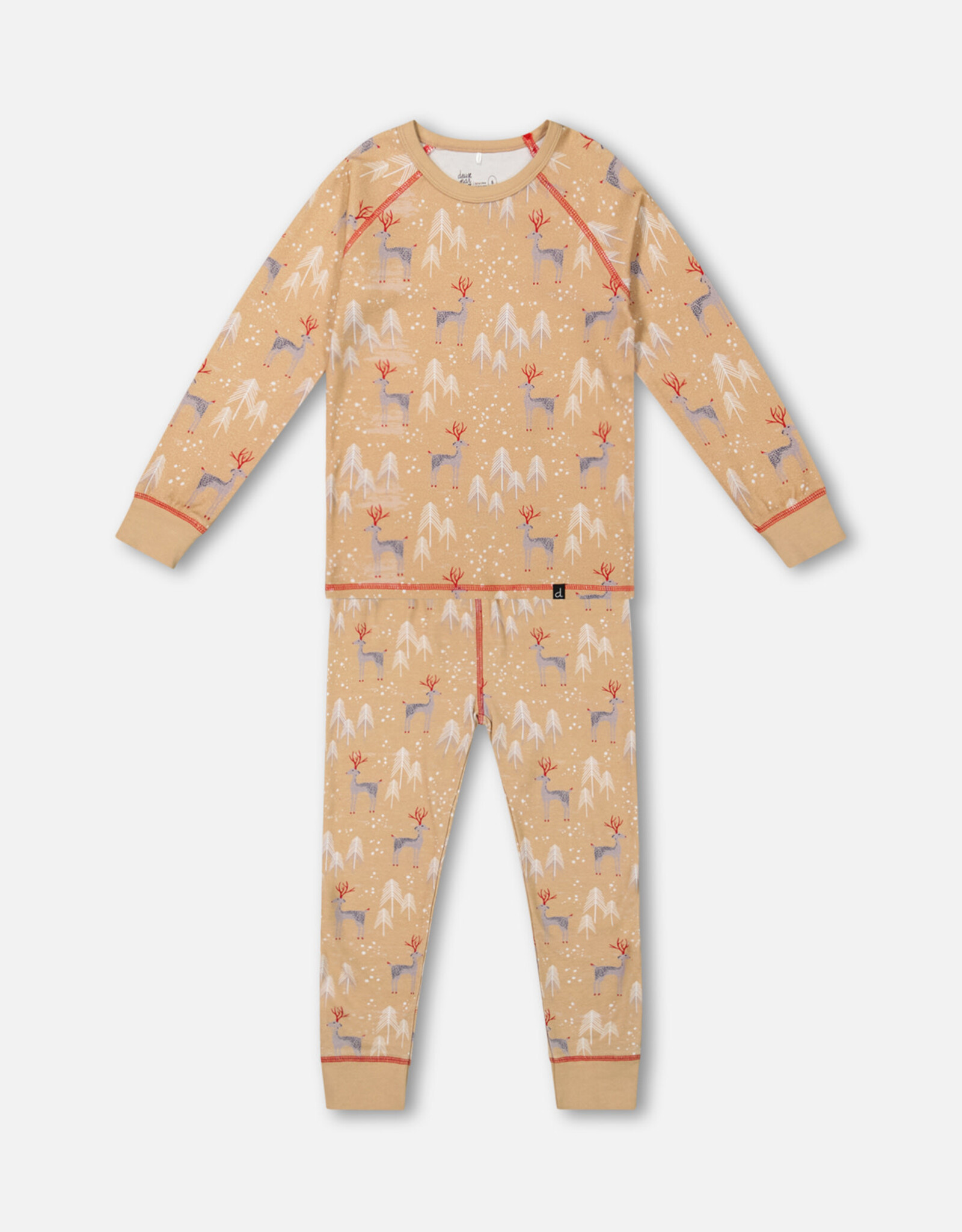 Deux Par Deux Christmas Deer Two Piece Pajama Set (Long Sleeve Top & Pants)