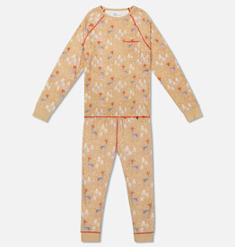 Deux Par Deux Mens Christmas Deer Two Piece Pajama Set (Long Sleeve Top & Pants)
