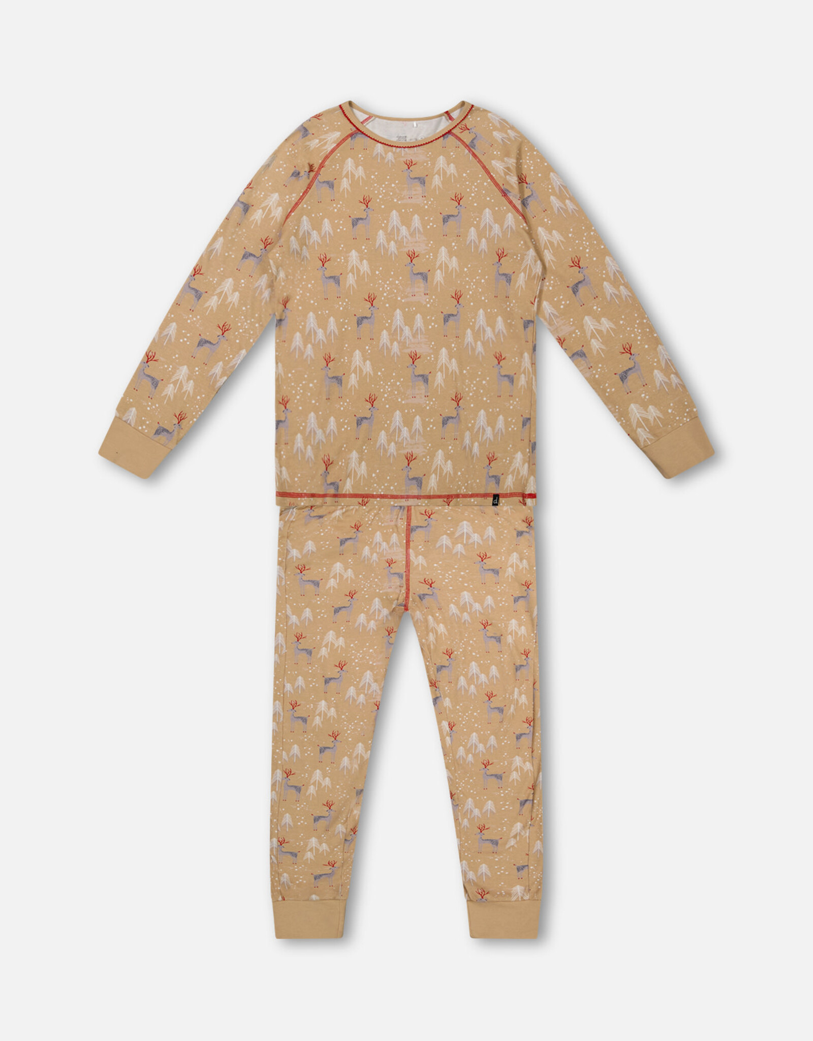 Deux Par Deux Womens Christmas Deer Two Piece Pajama Set (Long Sleeve Top & Pants)