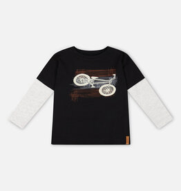 Deux Par Deux Light Grey Bike T-Shirt With Layered Sleeves