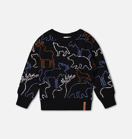 Deux Par Deux Anthracite Sweater With Animal Forest
