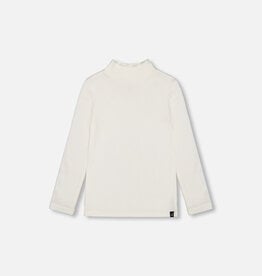 Deux Par Deux White Brushed Rib Mock Neck Long Sleeve Top