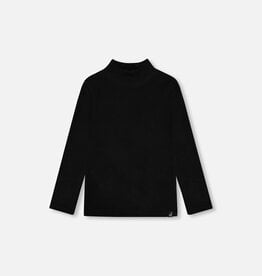 Deux Par Deux Anthracite Brushed Rib Mock Neck Long Sleeve Top