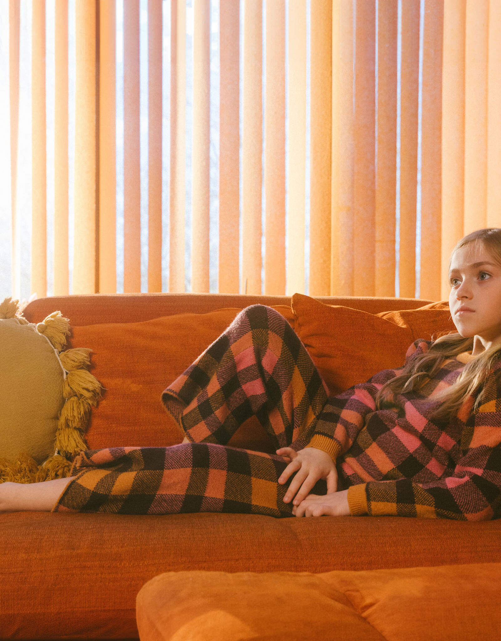 Deux Par Deux Plaid Pink & Brown Knitted Plaid 7/8 Pants