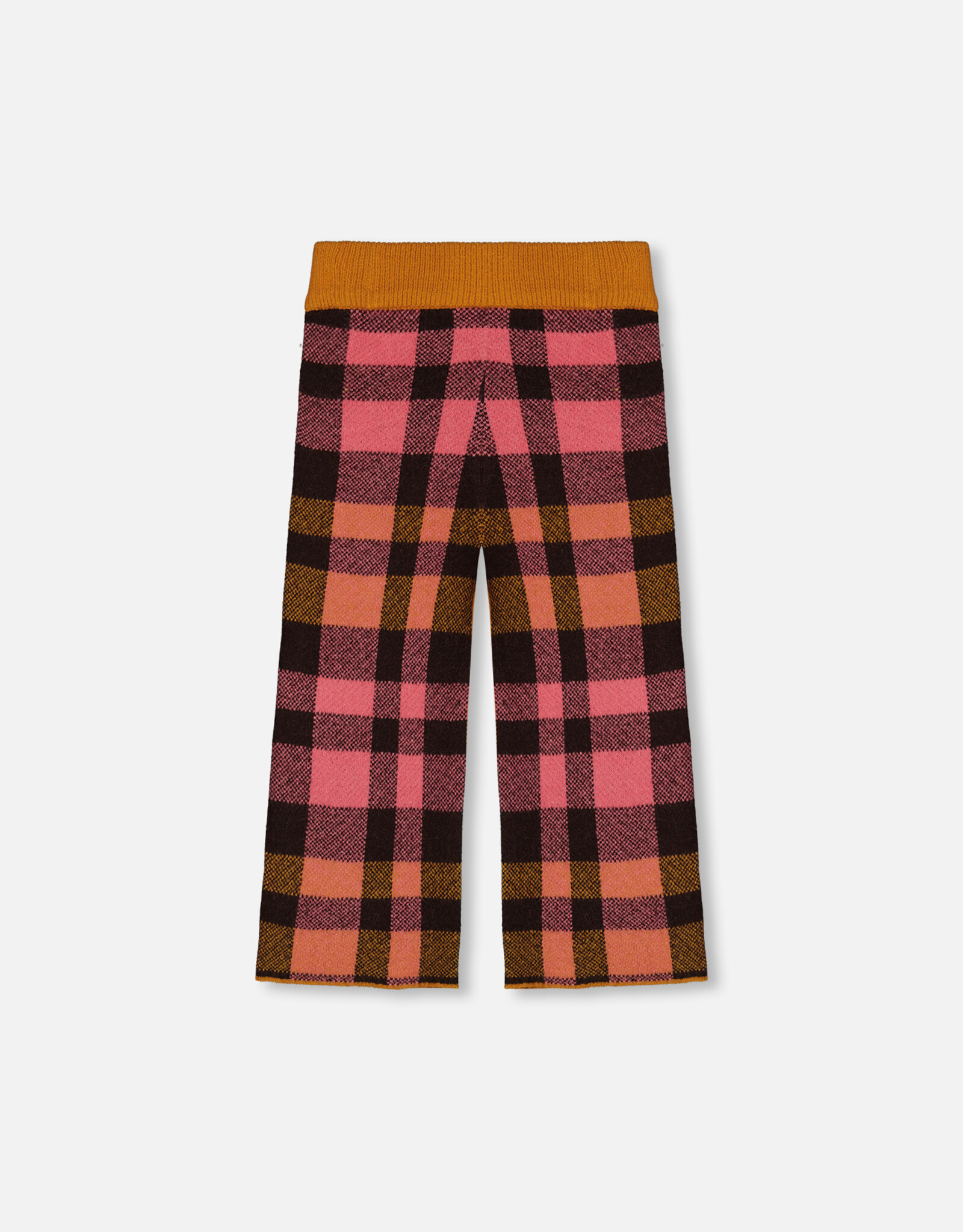 Deux Par Deux Plaid Pink & Brown Knitted Plaid 7/8 Pants