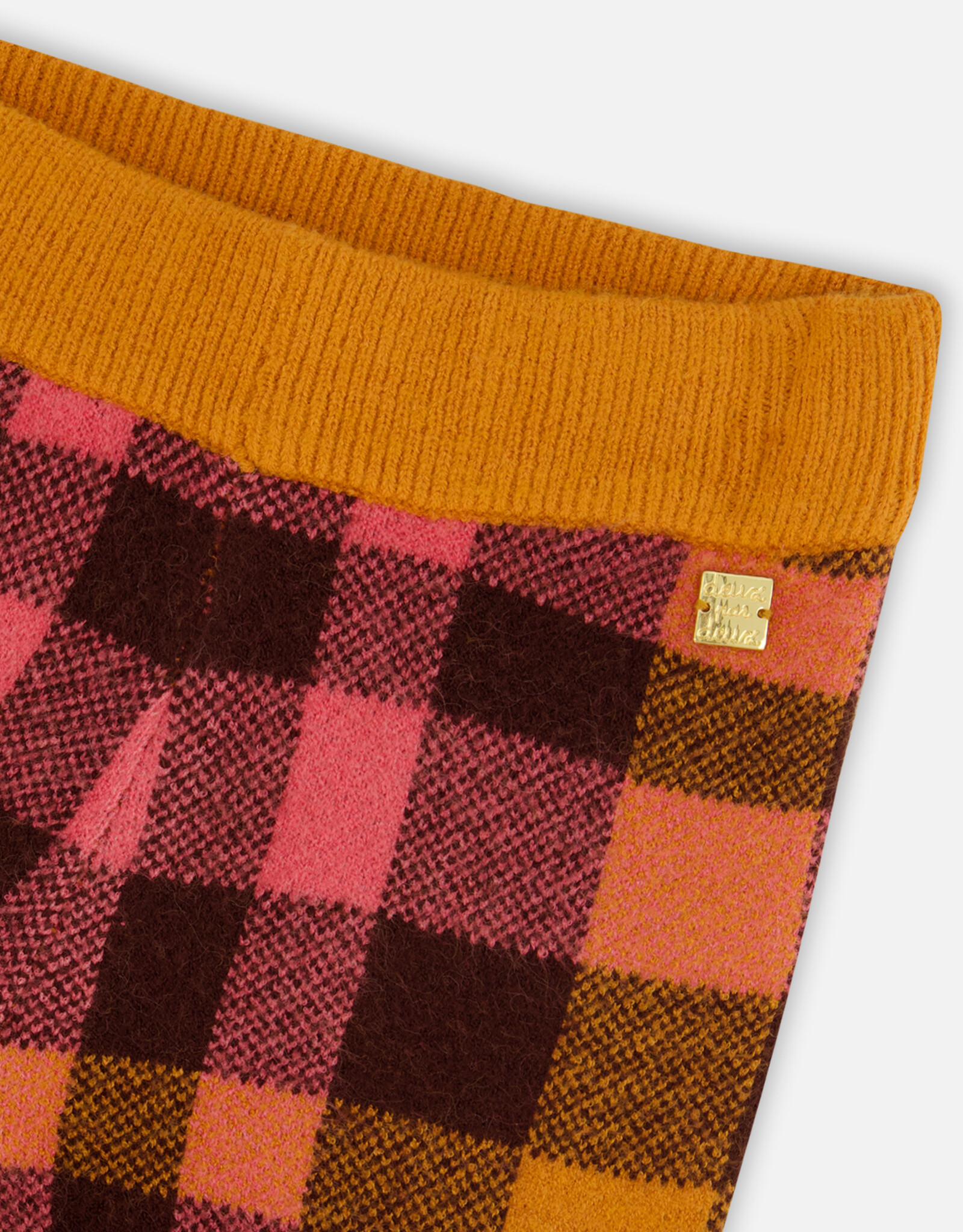 Deux Par Deux Plaid Pink & Brown Knitted Plaid 7/8 Pants
