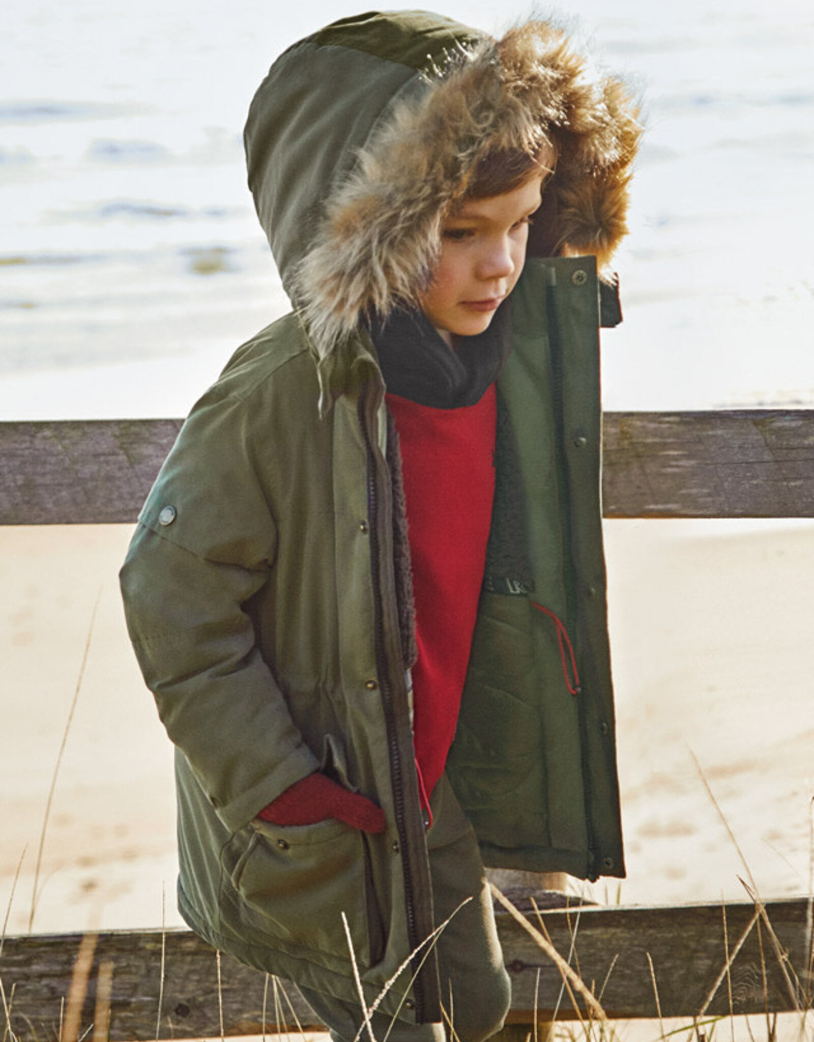 Mayoral Dark Thyme Faux Fur Hooded Parka