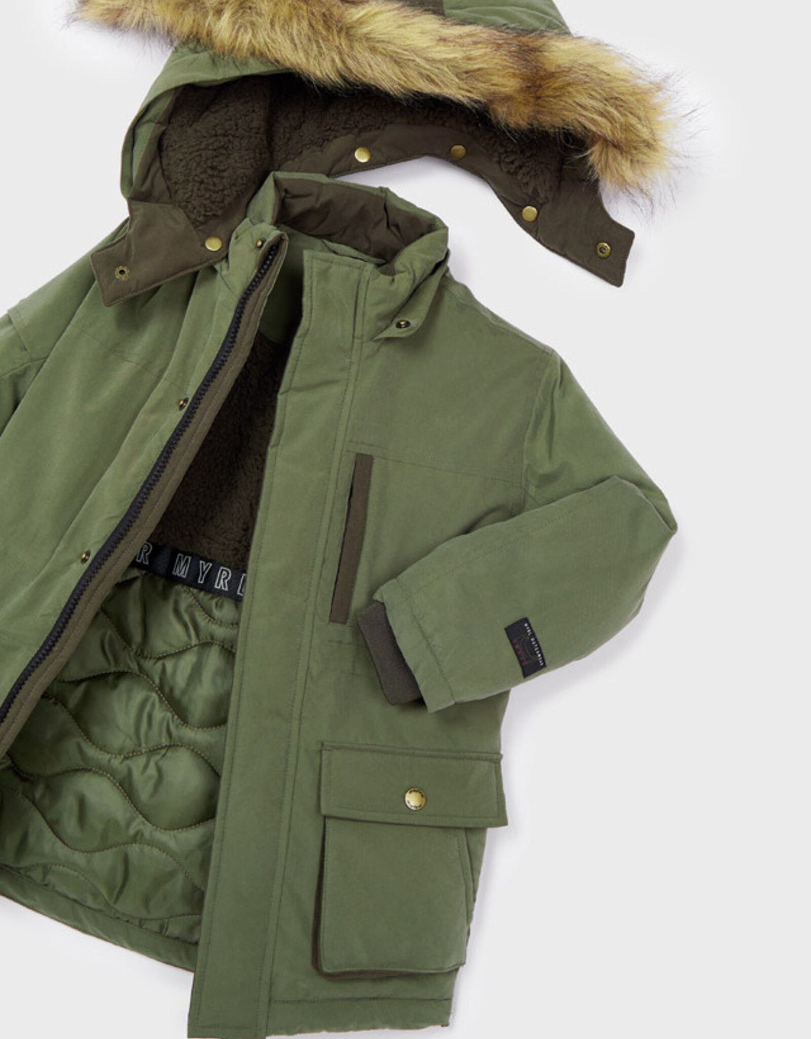 Mayoral Dark Thyme Faux Fur Hooded Parka