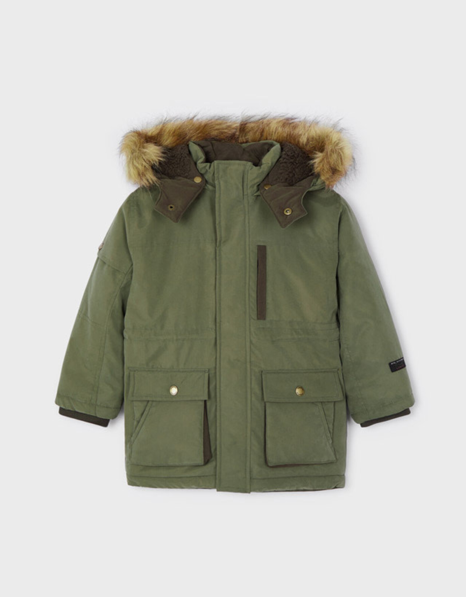 Mayoral Dark Thyme Faux Fur Hooded Parka