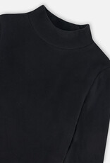 Deux Par Deux Anthracite Brushed Rib Mock Neck Long Sleeve Top