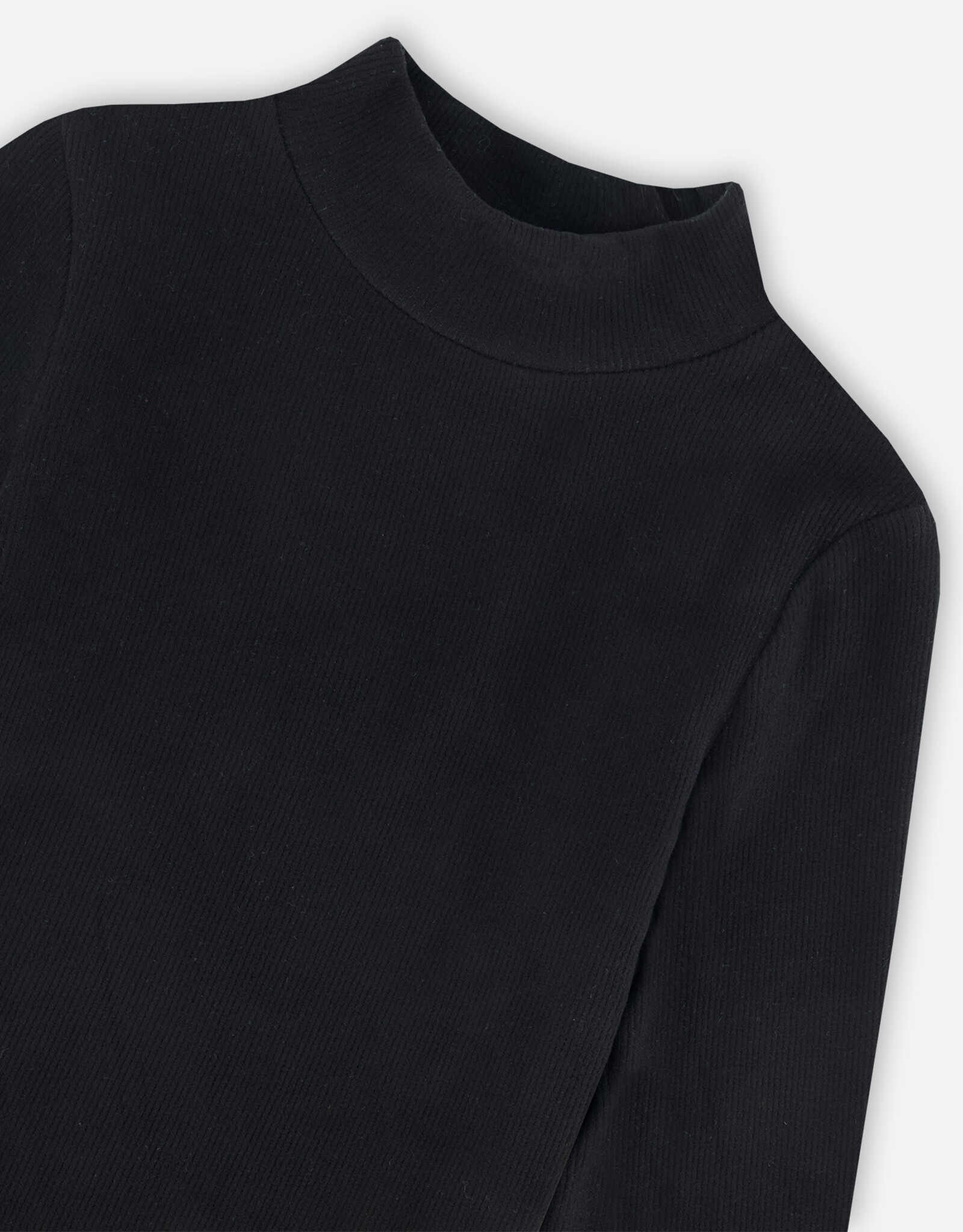 Deux Par Deux Anthracite Brushed Rib Mock Neck Long Sleeve Top