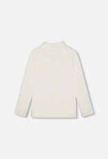 Deux Par Deux White Brushed Rib Mock Neck Long Sleeve Top