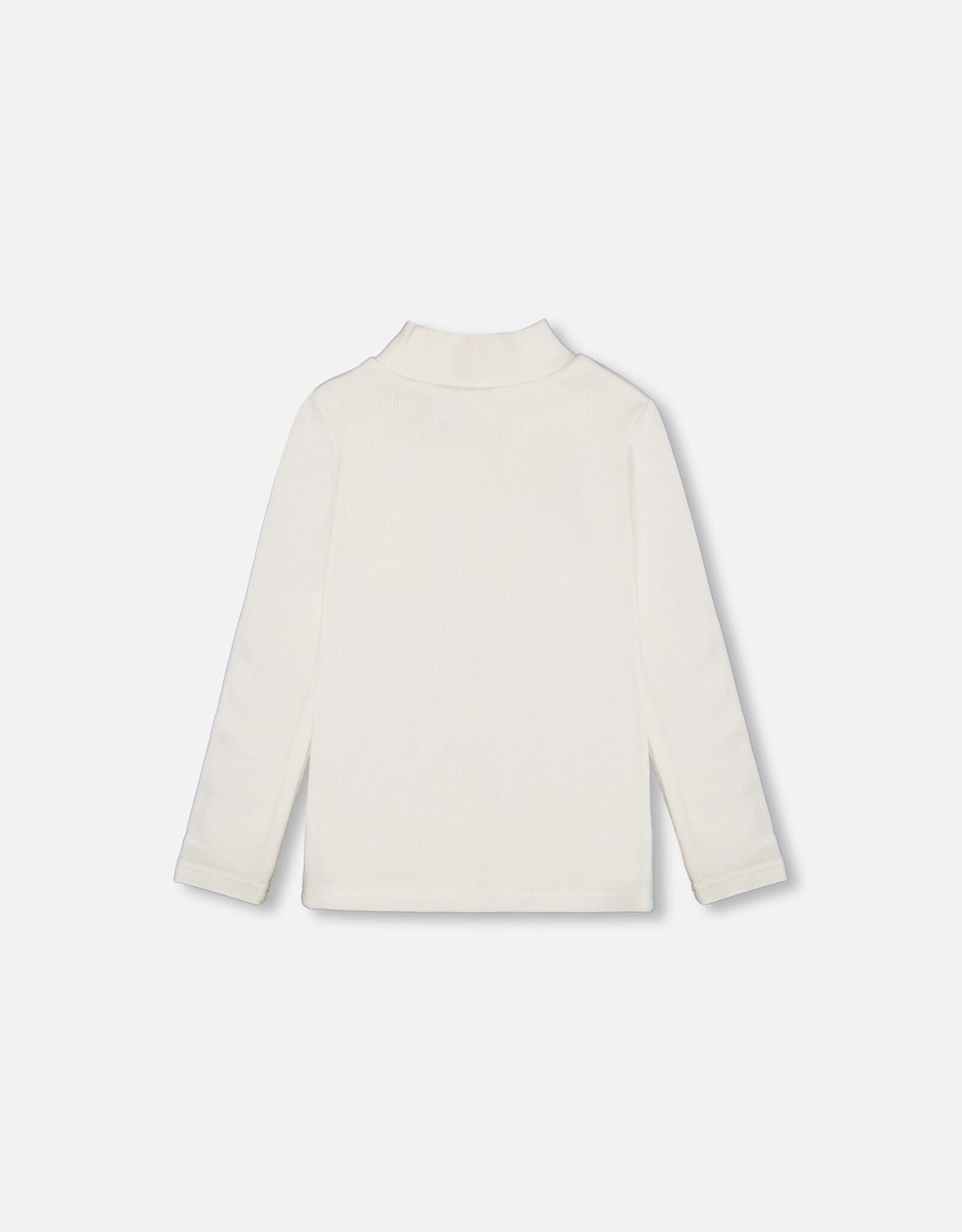 Deux Par Deux White Brushed Rib Mock Neck Long Sleeve Top