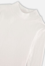 Deux Par Deux White Brushed Rib Mock Neck Long Sleeve Top