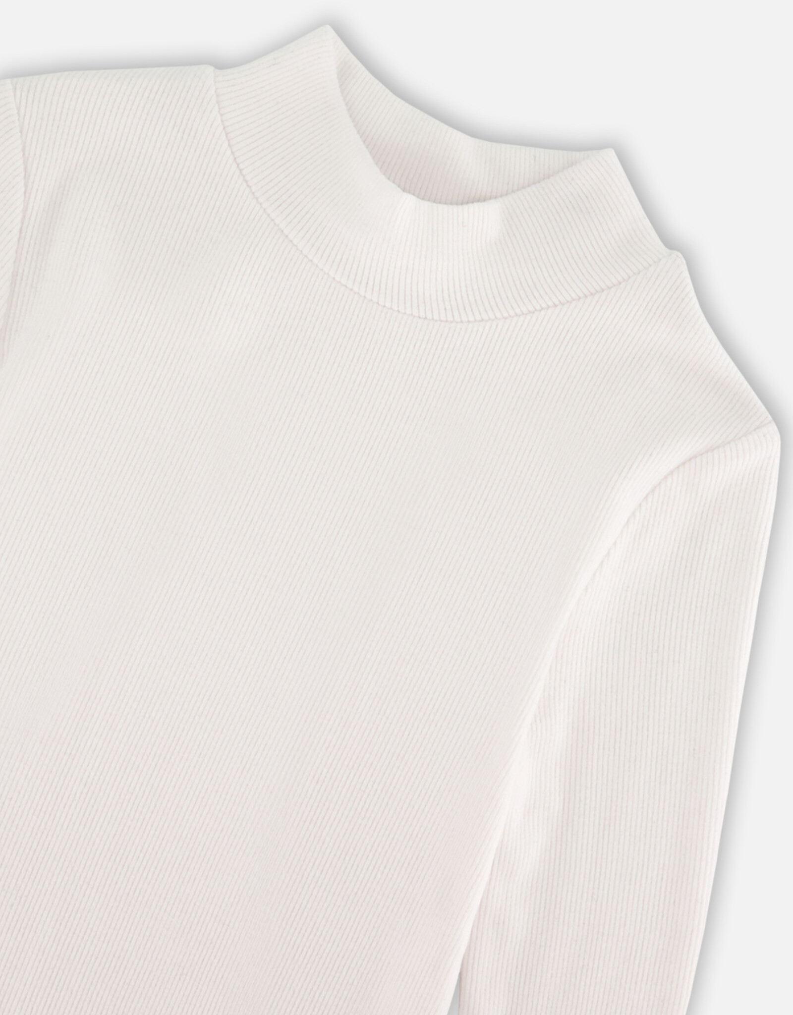 Deux Par Deux White Brushed Rib Mock Neck Long Sleeve Top