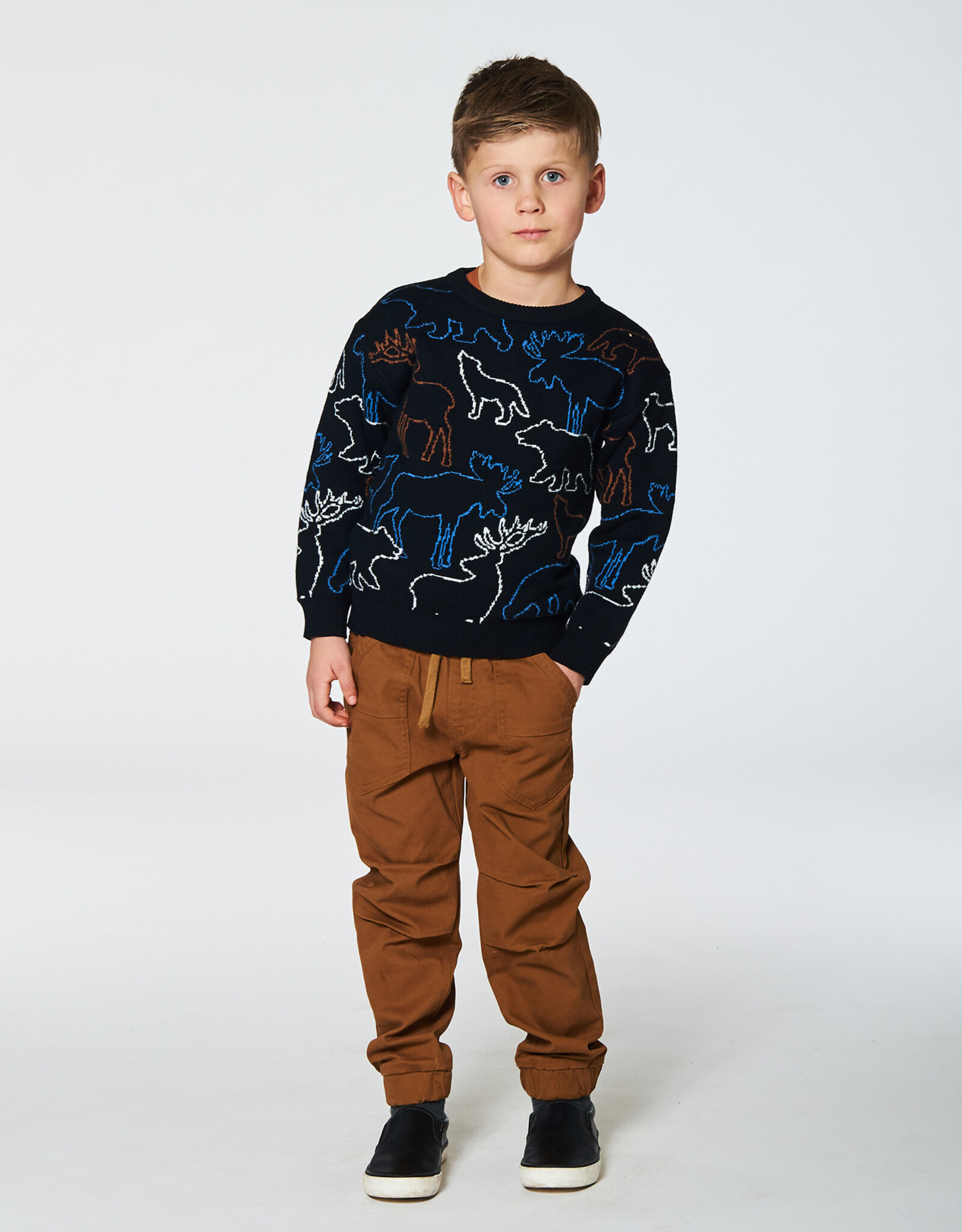 Deux Par Deux Anthracite Sweater With Animal Forest