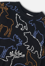 Deux Par Deux Anthracite Sweater With Animal Forest