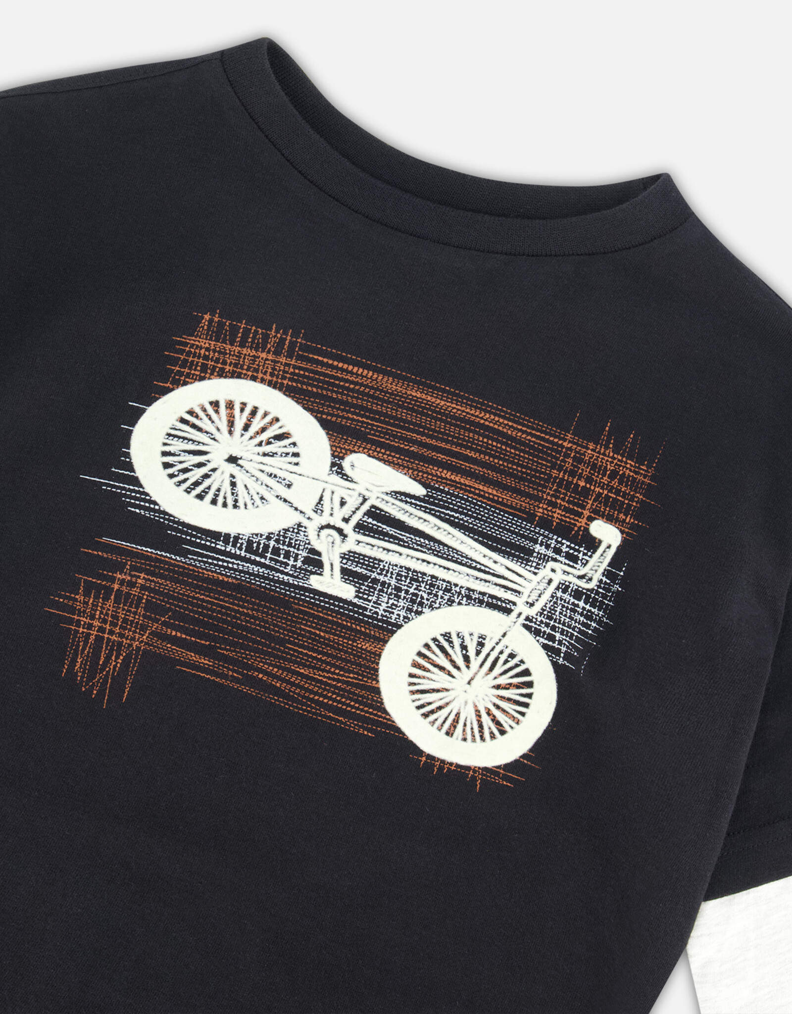 Deux Par Deux Light Grey Bike T-Shirt With Layered Sleeves