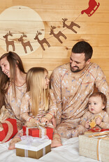 Deux Par Deux Womens Christmas Deer Two Piece Pajama Set (Long Sleeve Top & Pants)