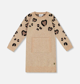 Deux Par Deux Champagne Sweater Dress With Heart & Kangaroo Pocket