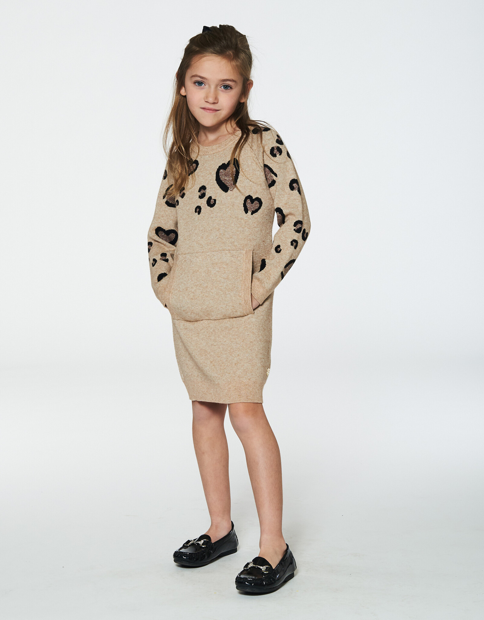 Deux Par Deux Champagne Sweater Dress With Heart & Kangaroo Pocket