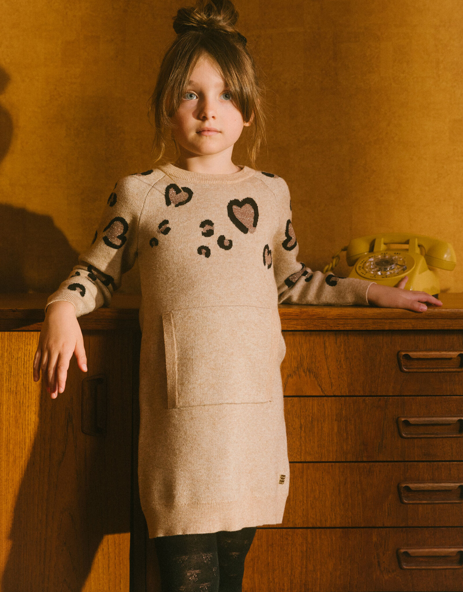 Deux Par Deux Champagne Sweater Dress With Heart & Kangaroo Pocket