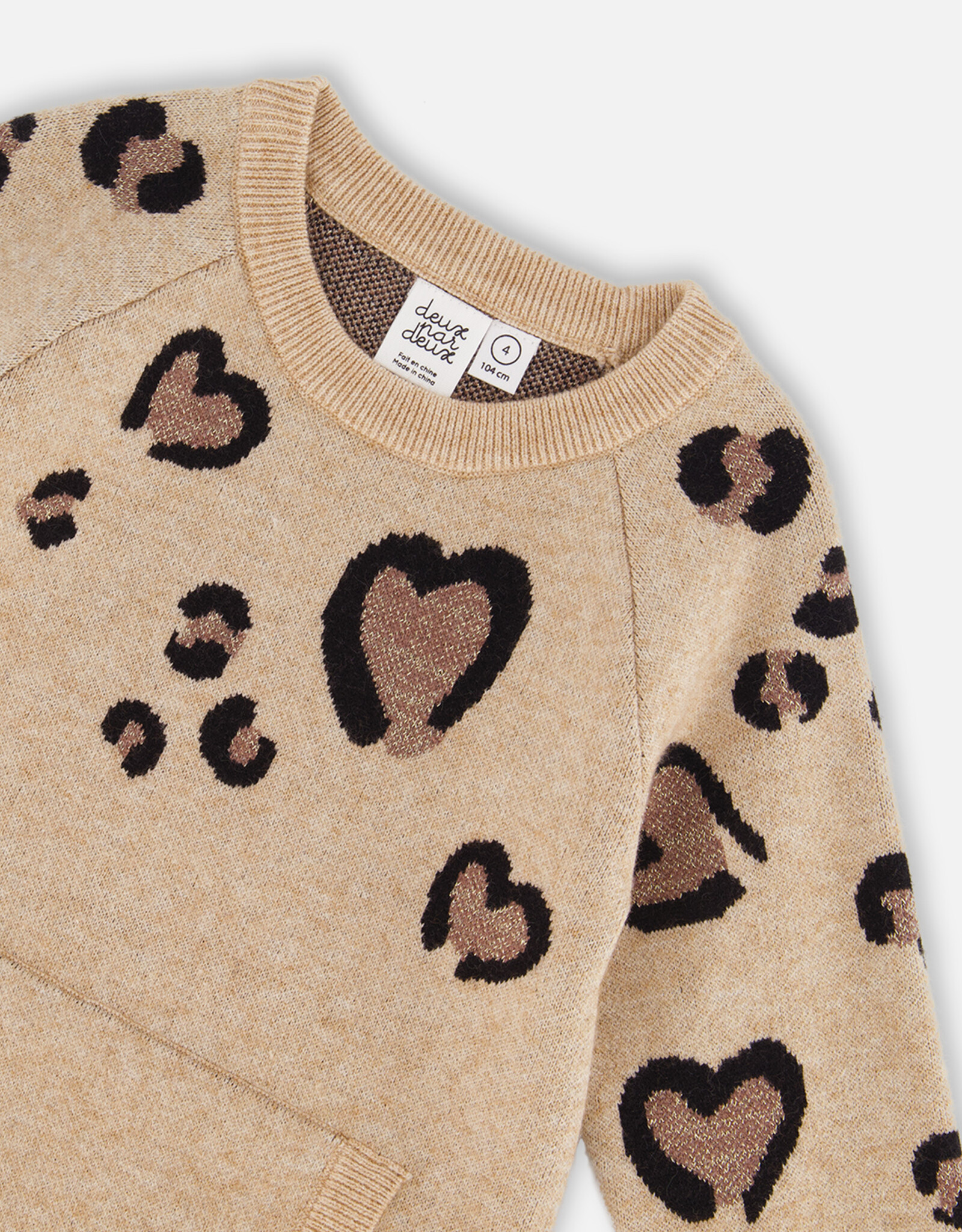 Deux Par Deux Champagne Sweater Dress With Heart & Kangaroo Pocket
