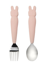 Loulou Lollipop Born to be Wild - Toddler Spoon & Fork Set - Pink Bunny