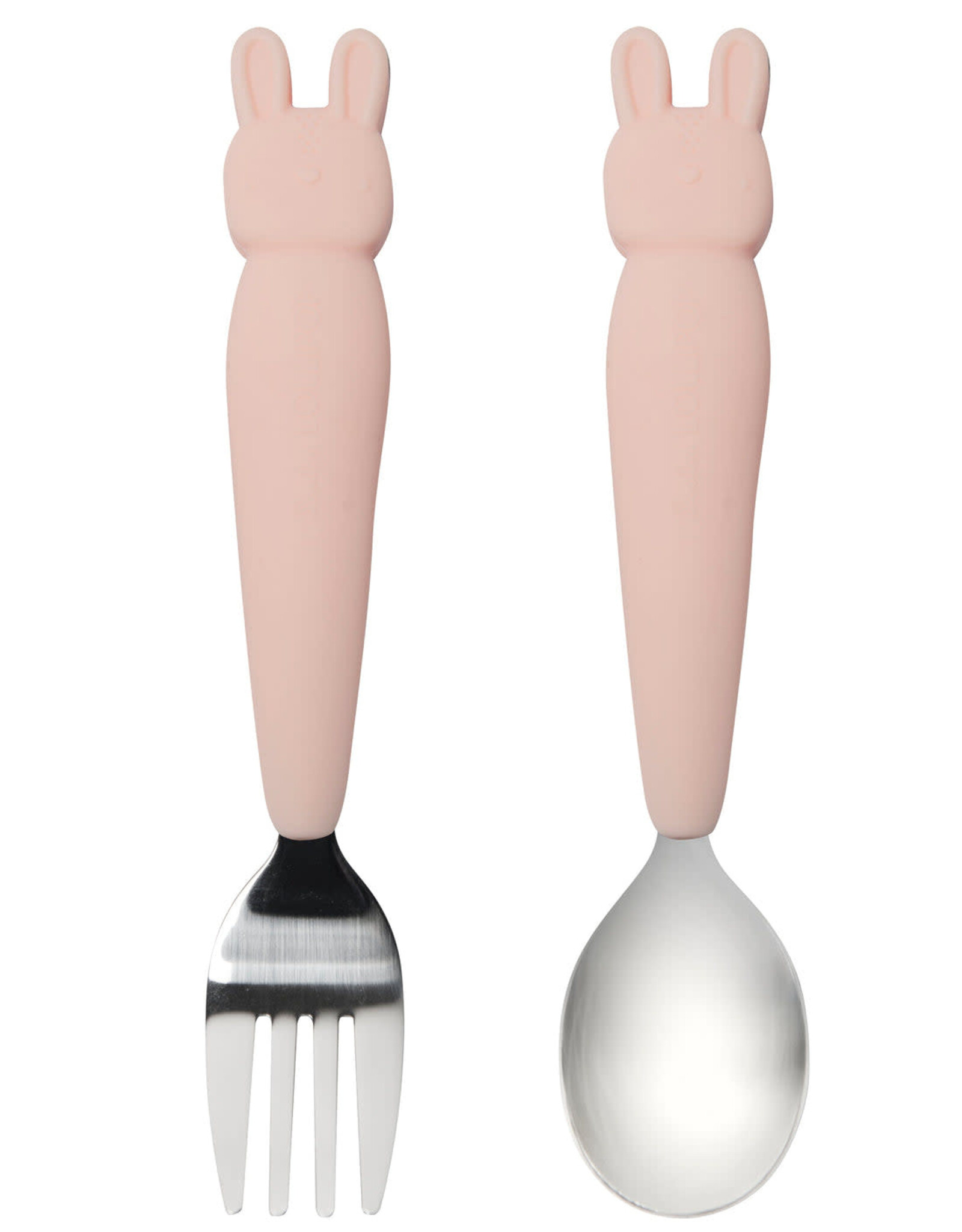 Loulou Lollipop Born to be Wild - Toddler Spoon & Fork Set - Pink Bunny