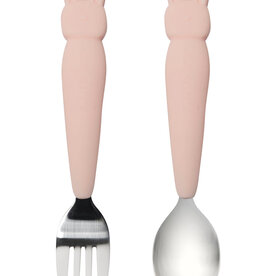 Loulou Lollipop Born to be Wild - Toddler Spoon & Fork Set - Pink Bunny