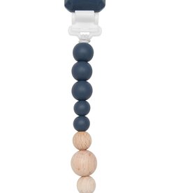 Loulou Lollipop Colour Pop Silicone & Wood Pacifier Clip - Vintage Indigo