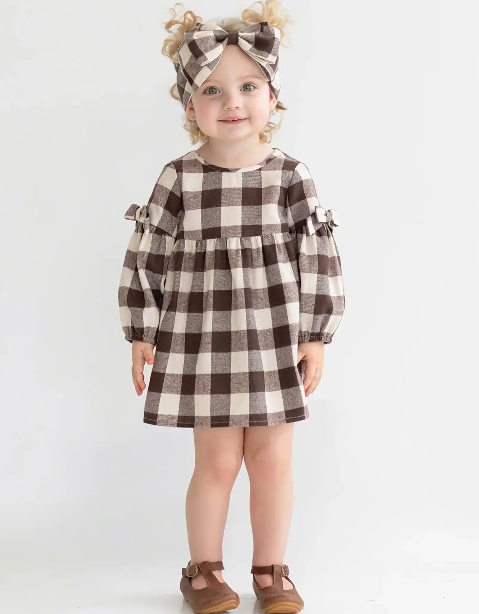 Mabel & Honey S'mores Brown Check Flannel Dress