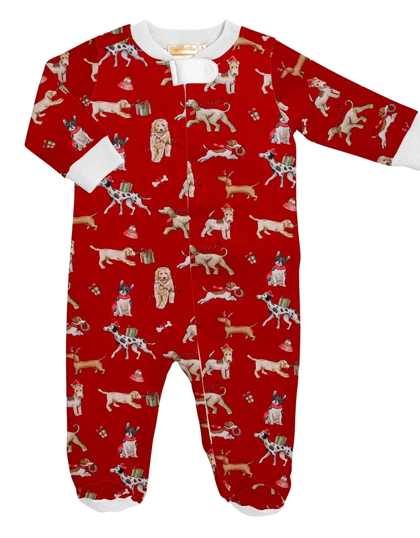 Baby Club Chic Christmas Puppy Zip Up Footie
