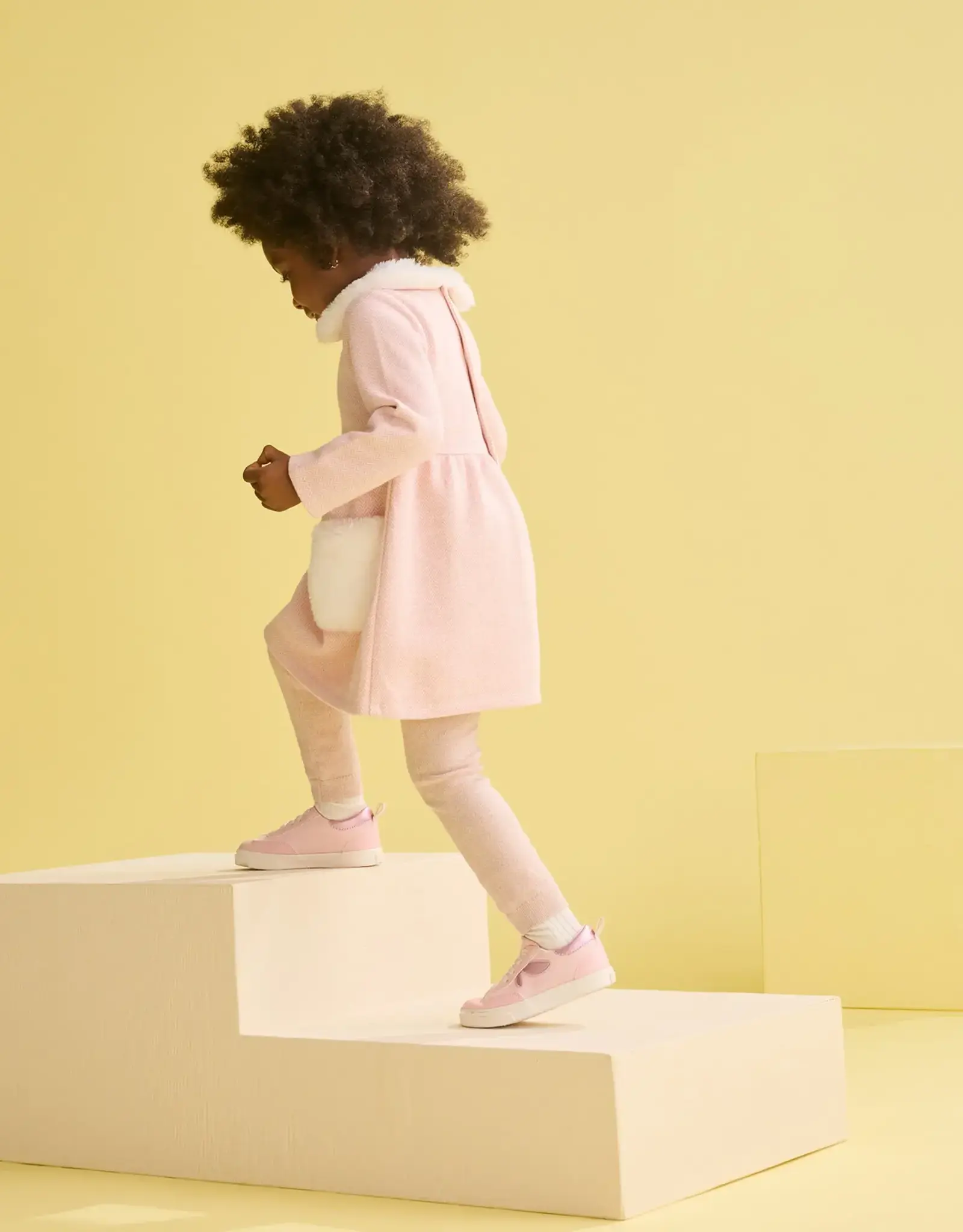 Hatley Rose Elegance Herringbone Fur Trim Dress