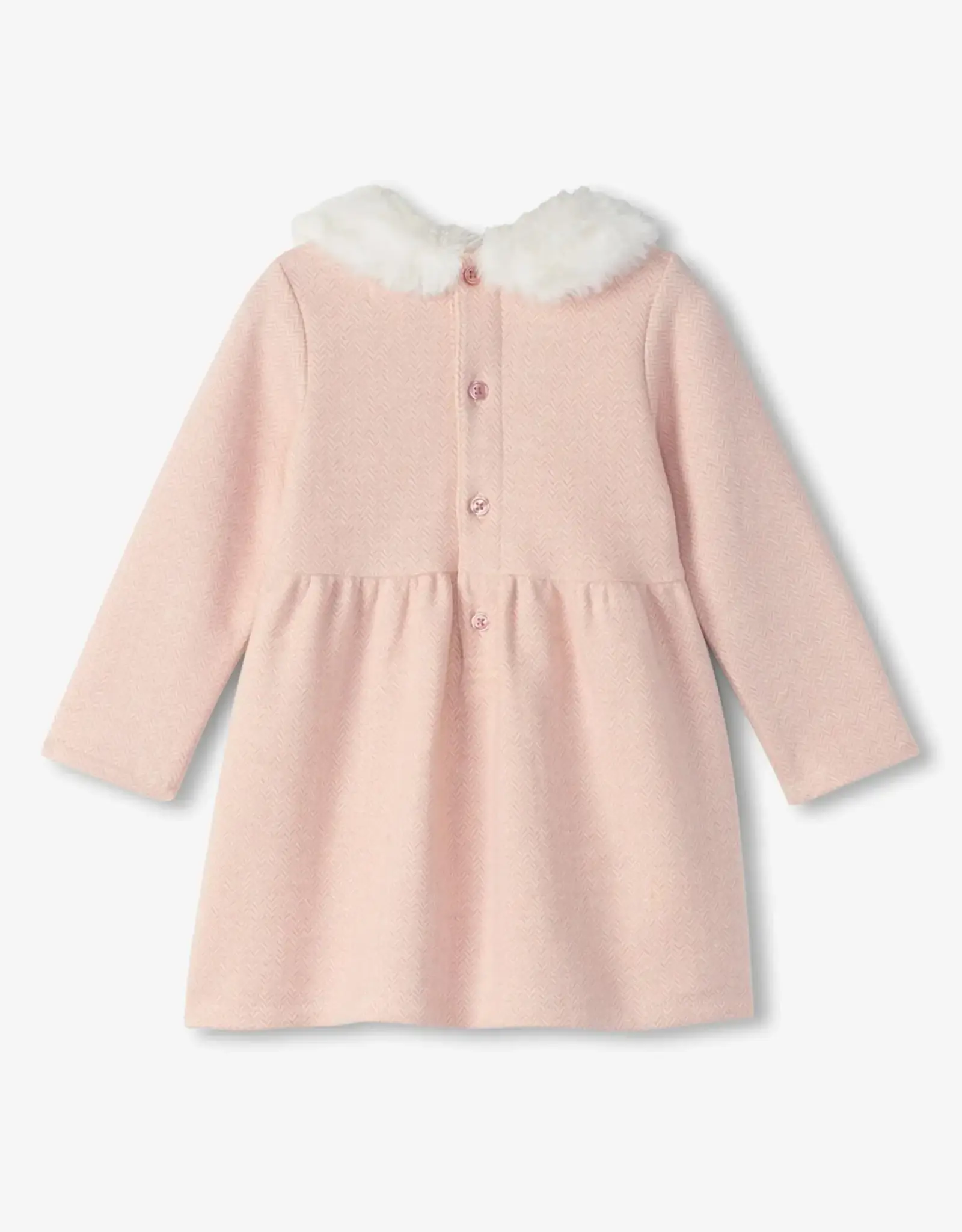 Hatley Rose Elegance Herringbone Fur Trim Dress