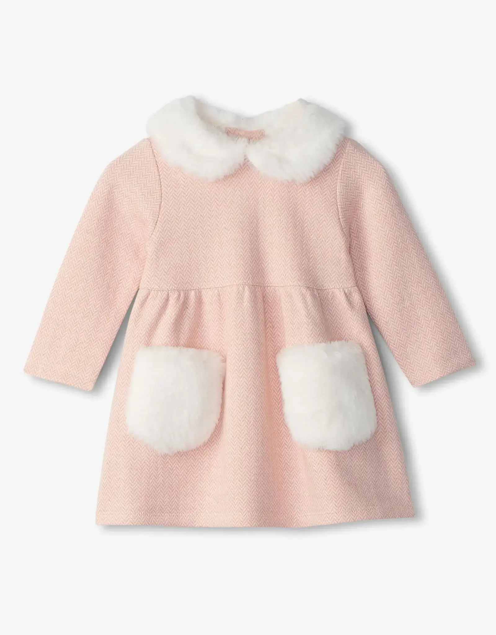 Hatley Rose Elegance Herringbone Fur Trim Dress