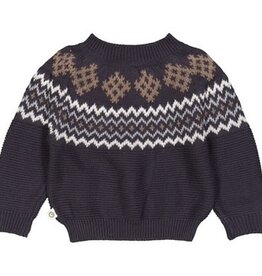 Green Cotton Mystery Blue Knit Jacquard Sweater