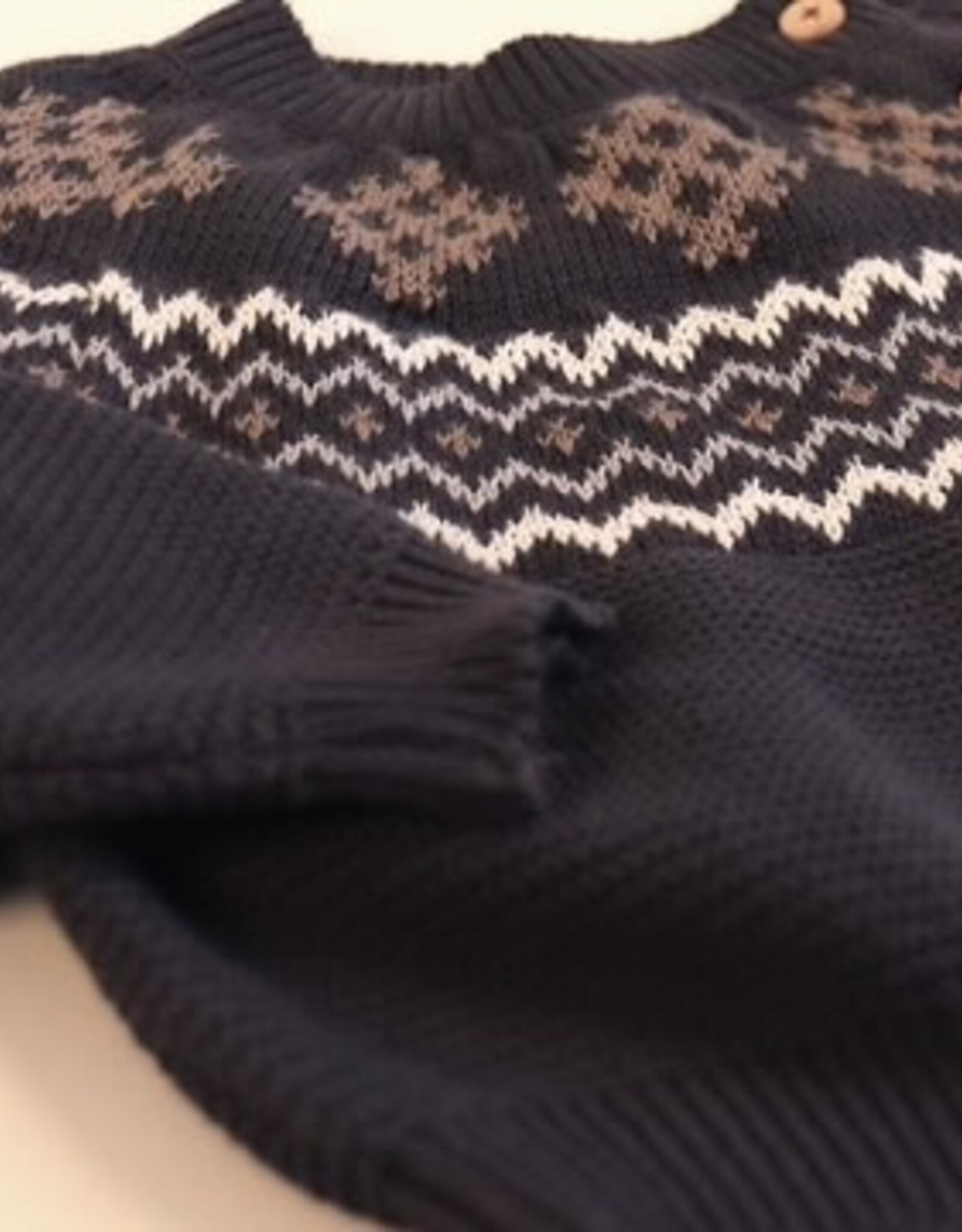 Green Cotton Mystery Blue Knit Jacquard Sweater