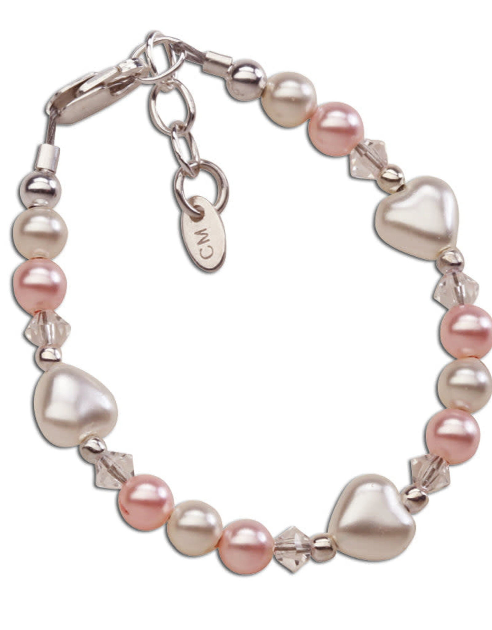 Cherished Moments Sweetheart Sterling Silver Bracelet with Pink/White Pearl Hearts