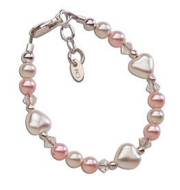 Cherished Moments Sweetheart Sterling Silver Bracelet with Pink/White Pearl Hearts