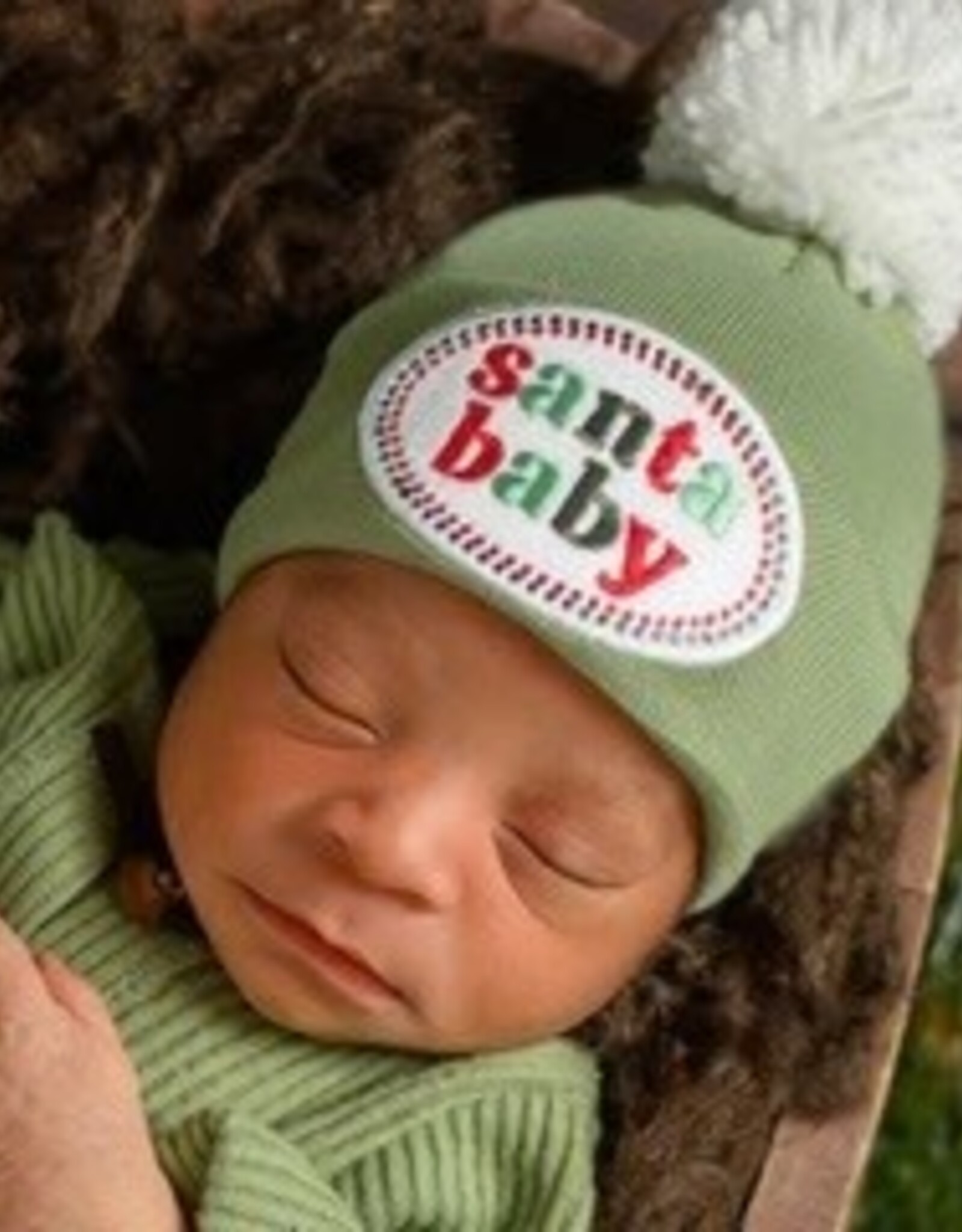 ilybean Nursery Beanie - Sage Santa Baby White Pompom Beanie