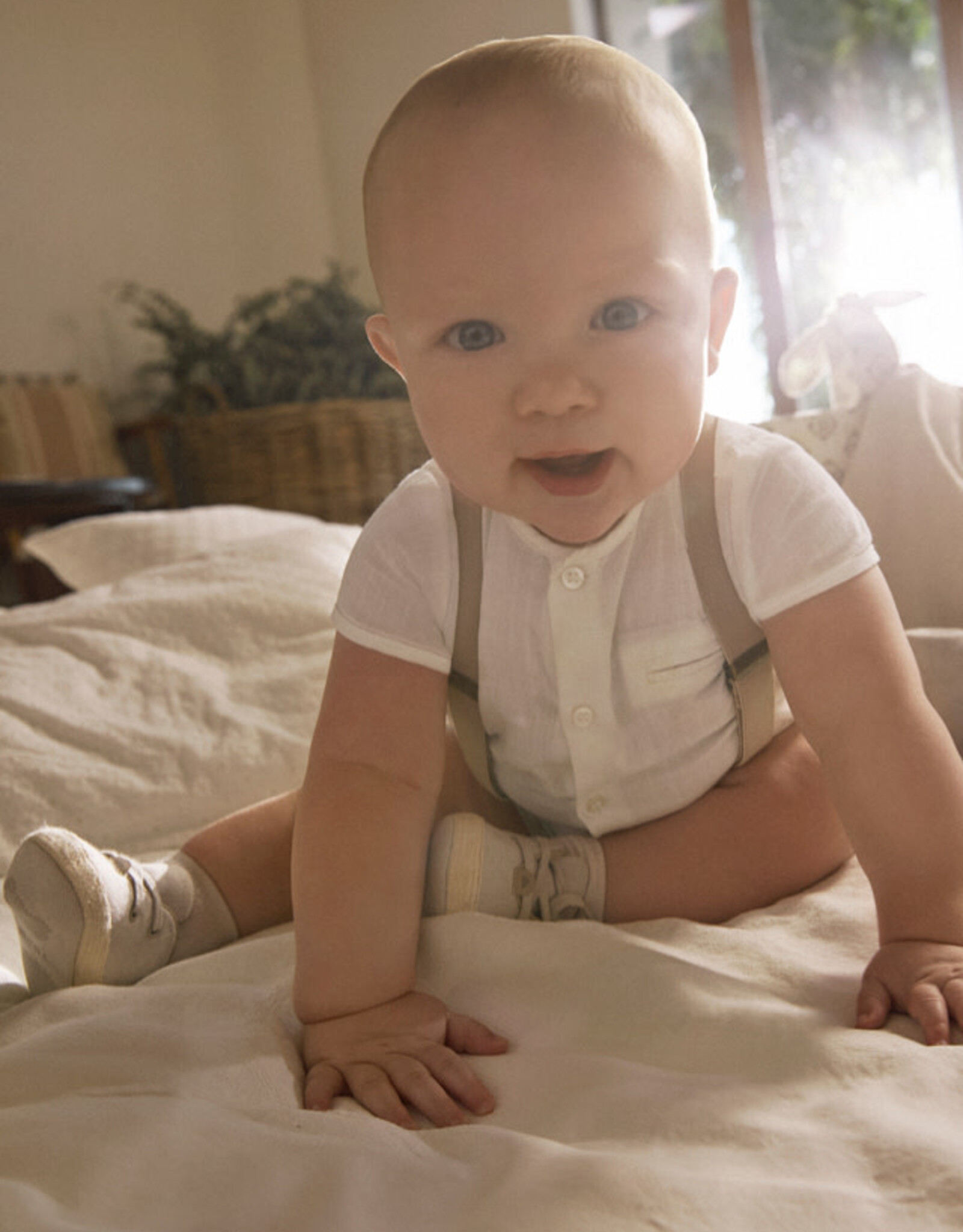Mayoral Linen Short and Shirt Set with Suspender