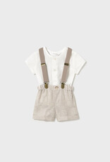 Mayoral Linen Short and Shirt Set with Suspender