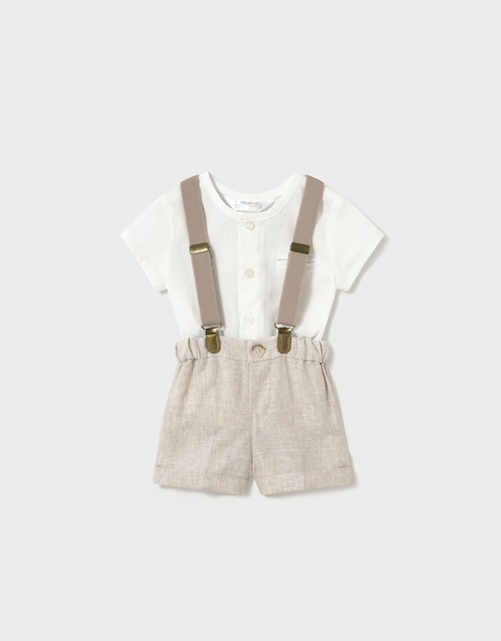 Mayoral Linen Short and Shirt Set with Suspender