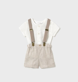 Mayoral Linen Short and Shirt Set with Suspender