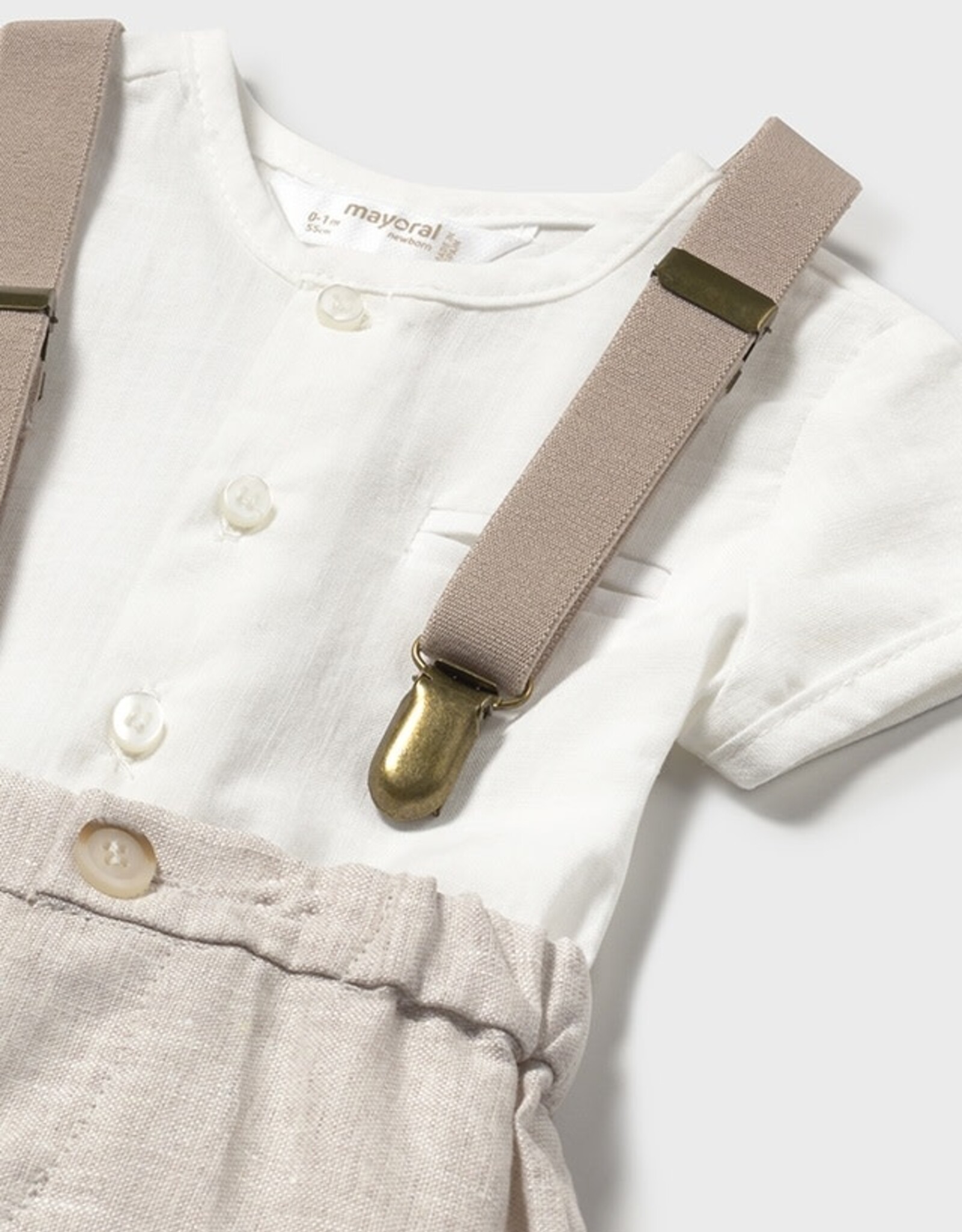 Mayoral Linen Short and Shirt Set with Suspender
