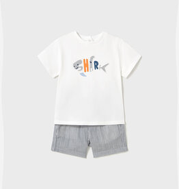 Mayoral Striped Shark Shirt and Short Set